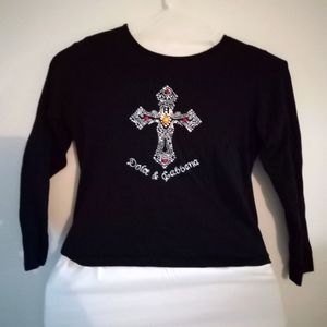 Dolce & Gabbana Iconic Y2k Rhinestones Cross Long Sleeves Shirt-Vintage- Size:XL